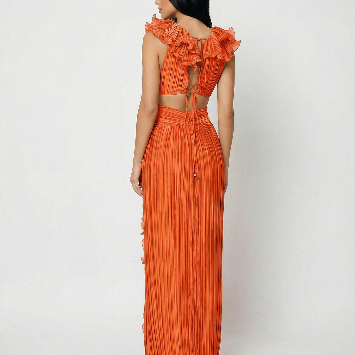 Taylor | Pleated V-Neck Maxi Dress with Cut-Out and Front Split