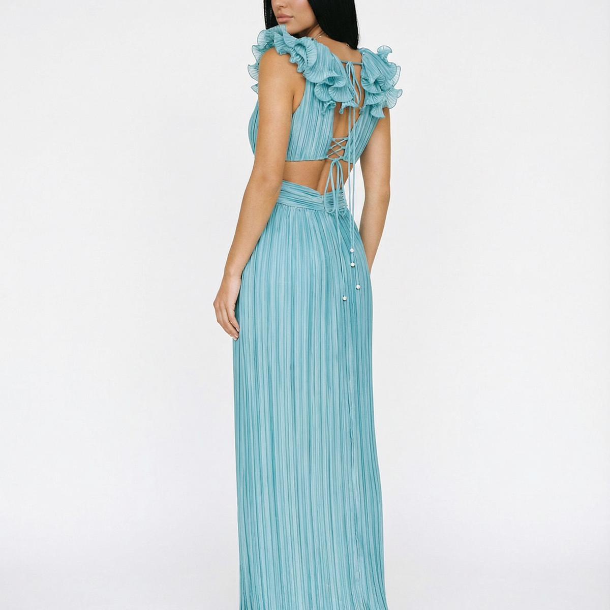 Taylor | Pleated V-Neck Maxi Dress with Cut-Out and Front Split