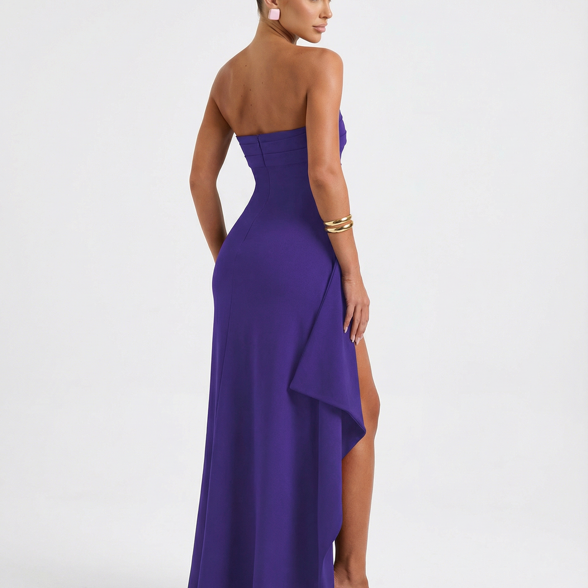 Stacey | Strapless Maxi Dress with Ruched Detail and Split