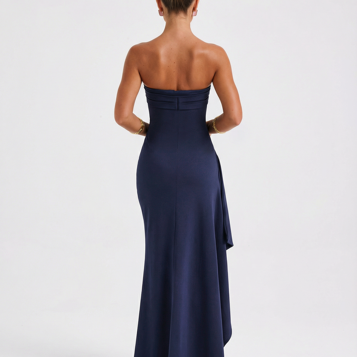 Stacey | Strapless Maxi Dress with Ruched Detail and Split