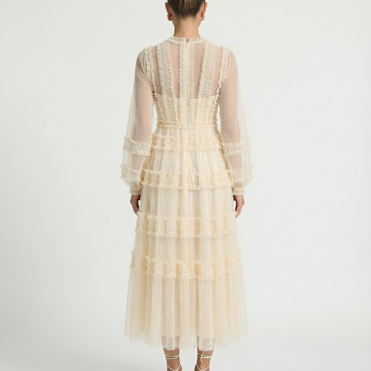 Celia | Midi Dress with Sheer Long Sleeves
