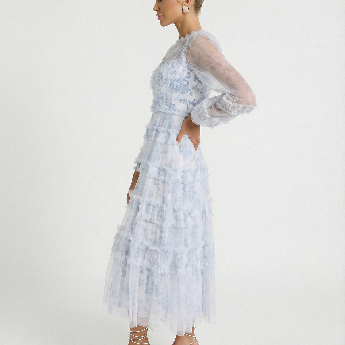 Celia | Midi Dress with Sheer Long Sleeves
