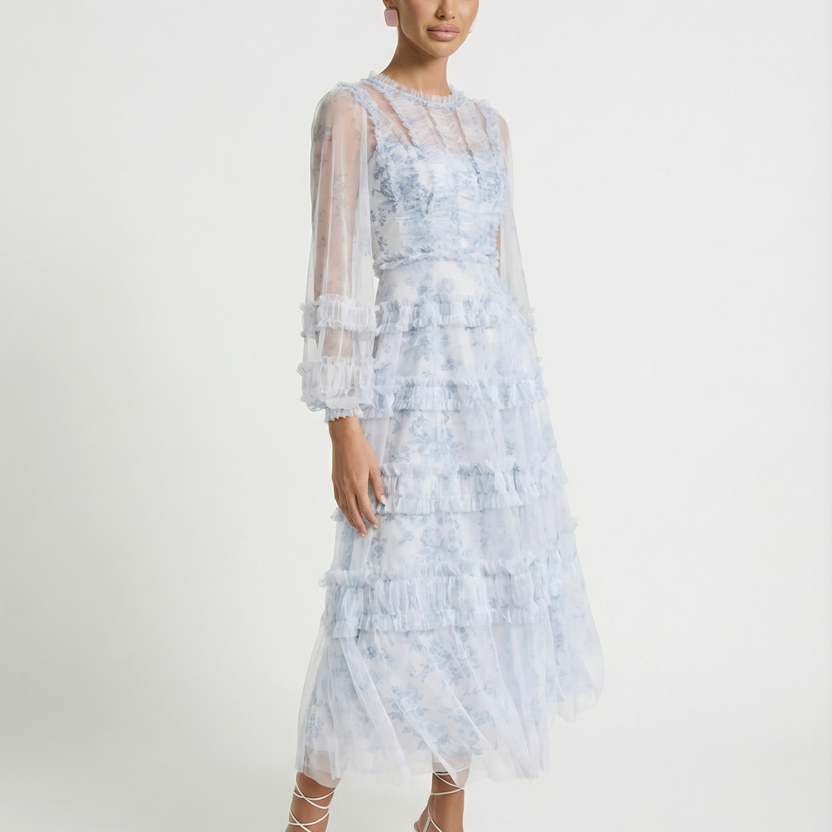 Celia | Midi Dress with Sheer Long Sleeves