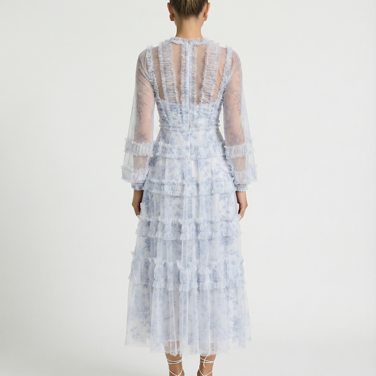 Celia | Midi Dress with Sheer Long Sleeves