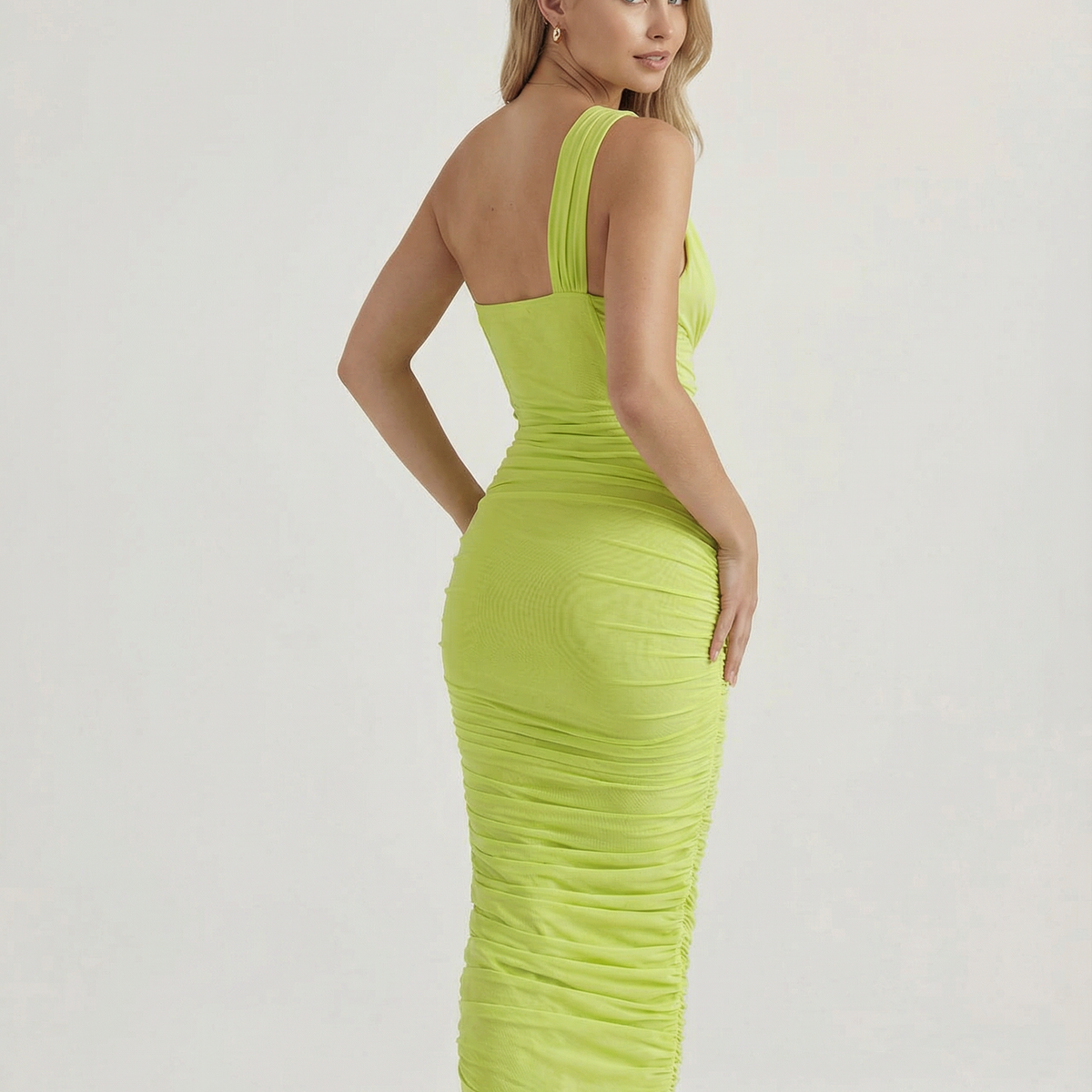 Peyton | Asymmetric Cutout Midi Dress with Ruched Detail