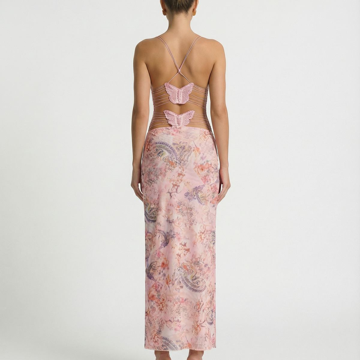 Terri | Backless Midi Dress with Butterfly Detail