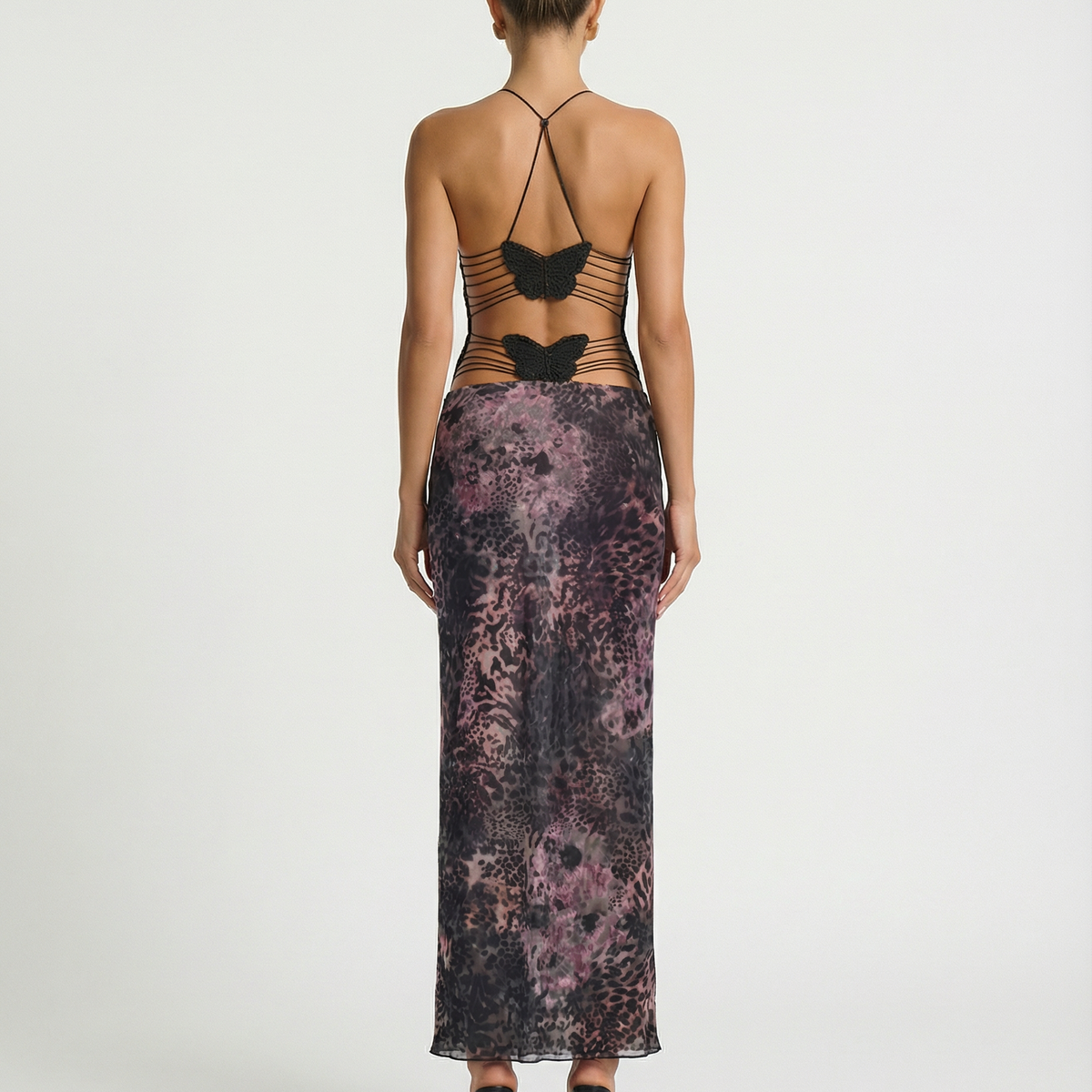 Terri | Backless Midi Dress with Butterfly Detail