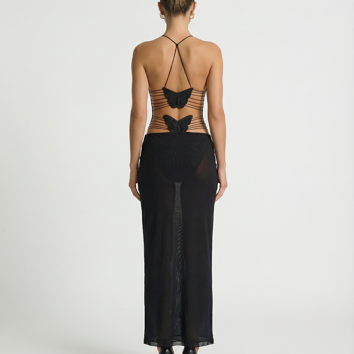 Terri | Backless Midi Dress with Butterfly Detail