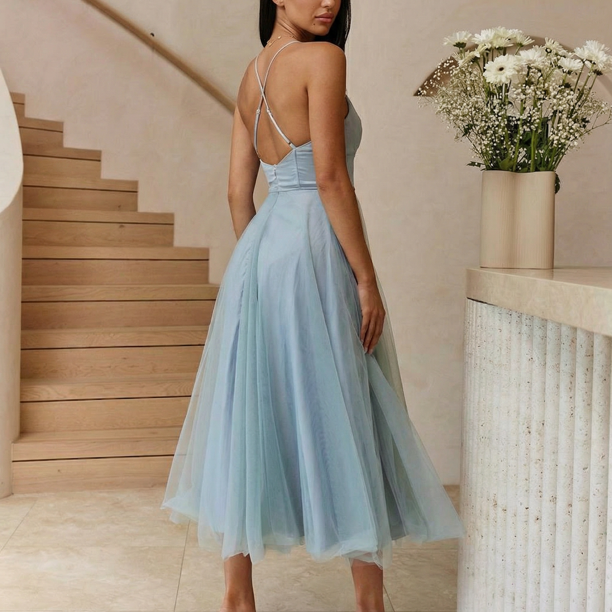 Lourdes | Tulle Midi Dress with Corset Bodice