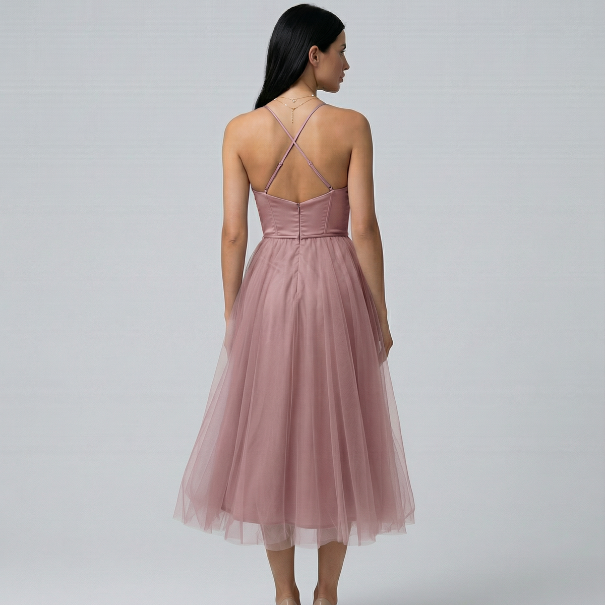 Lourdes | Tulle Midi Dress with Corset Bodice