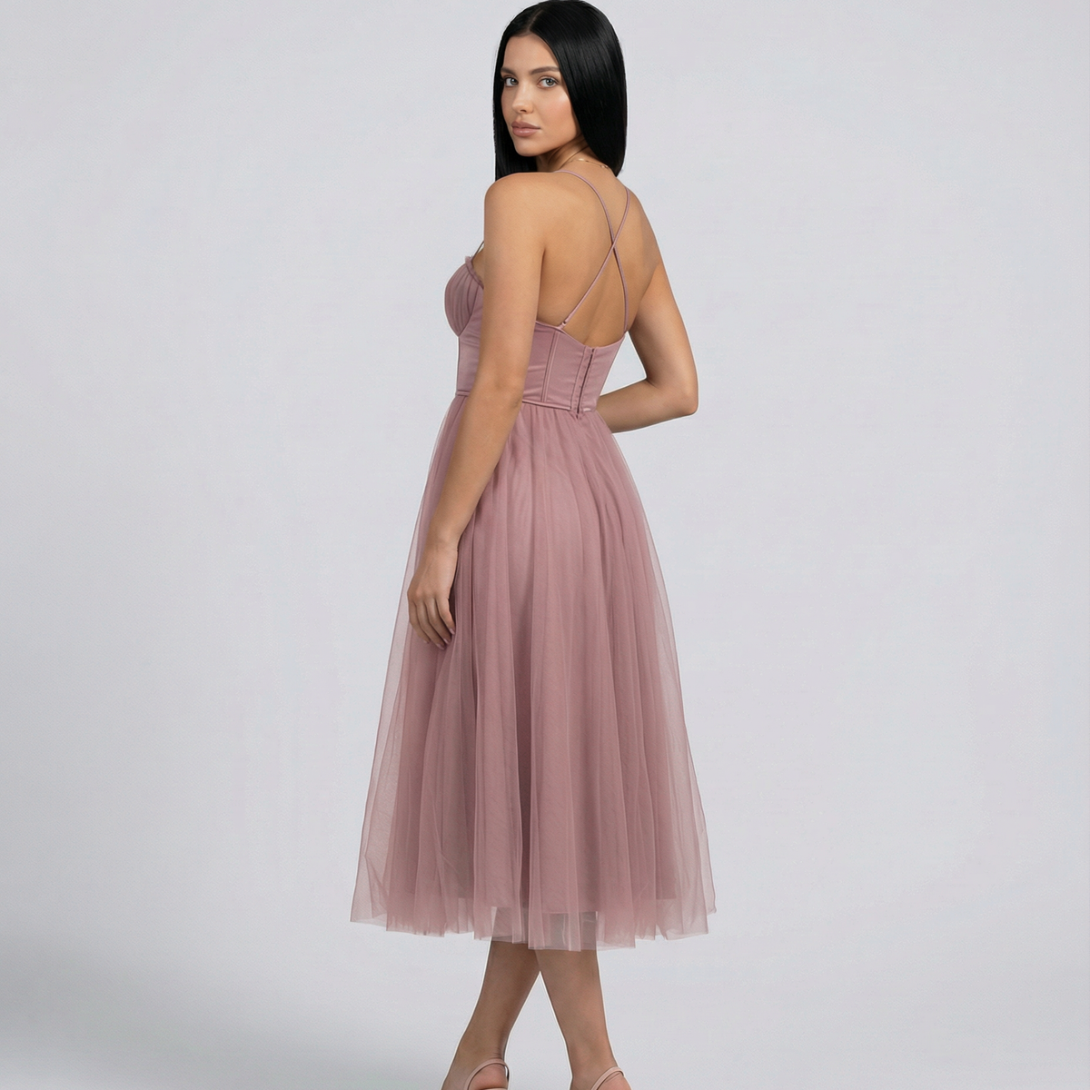 Lourdes | Tulle Midi Dress with Corset Bodice