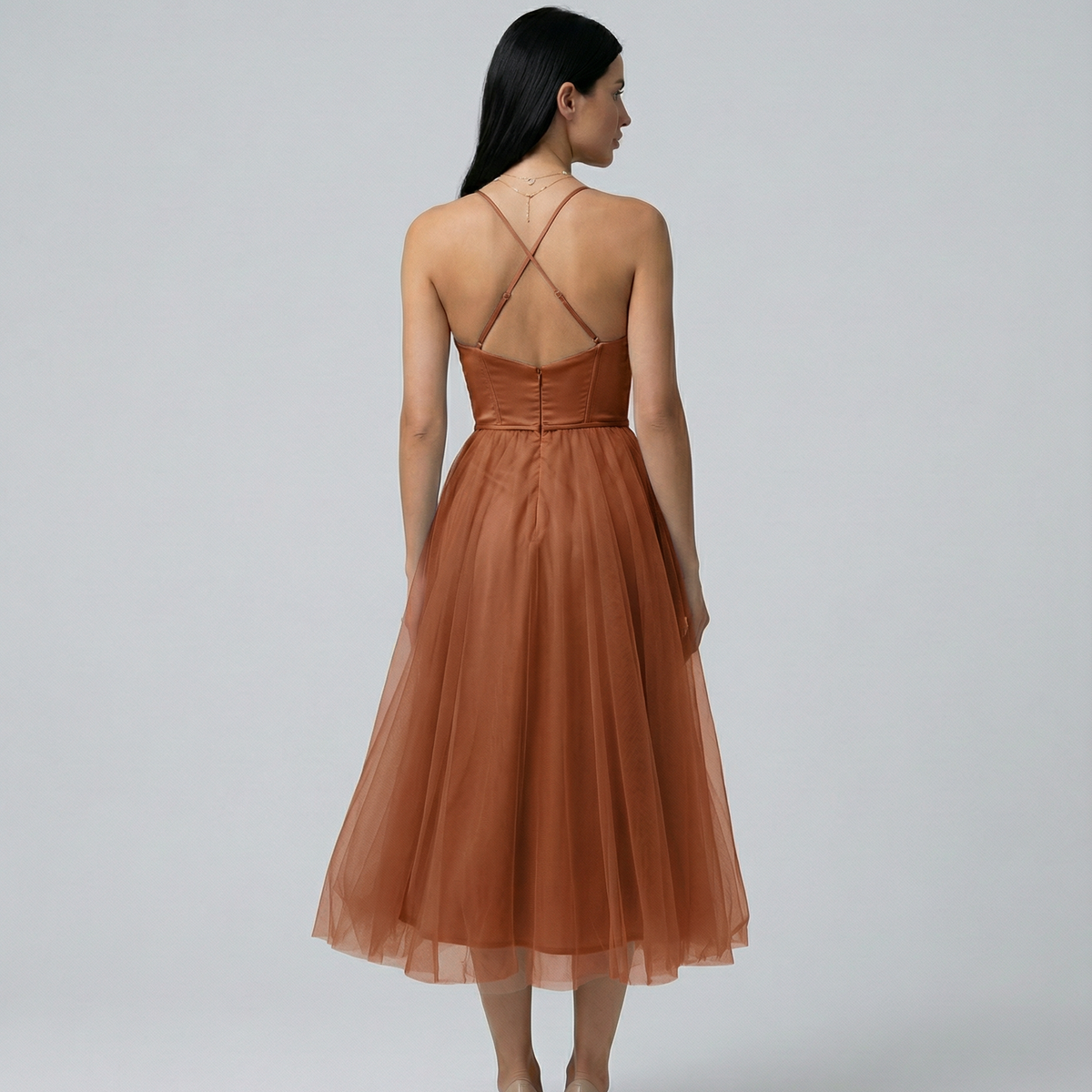 Lourdes | Tulle Midi Dress with Corset Bodice