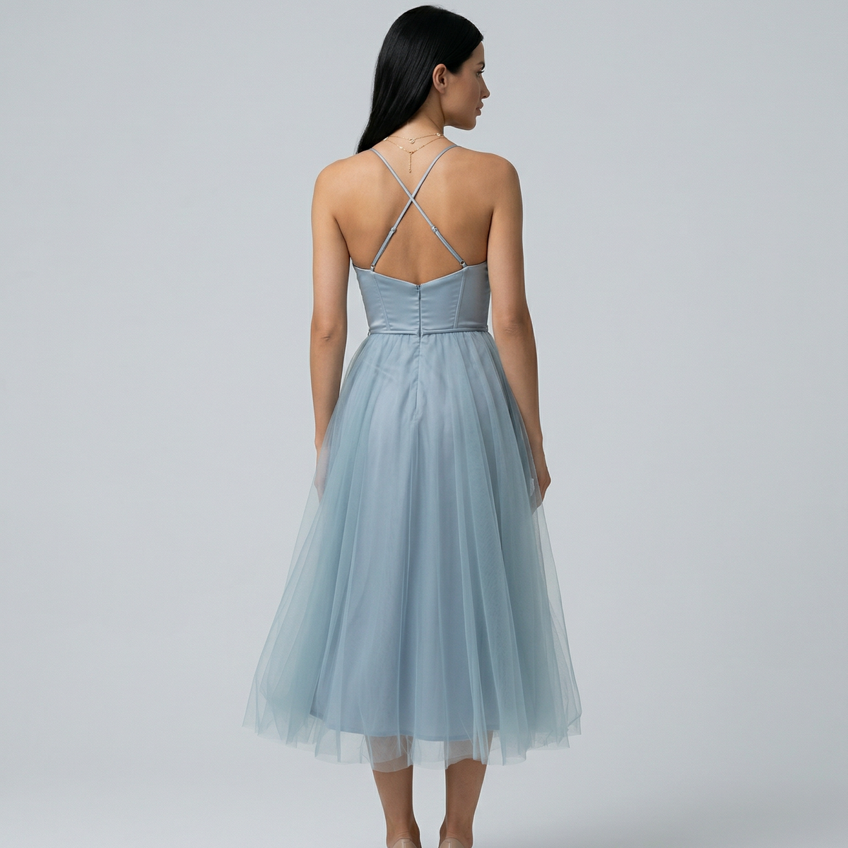 Lourdes | Tulle Midi Dress with Corset Bodice
