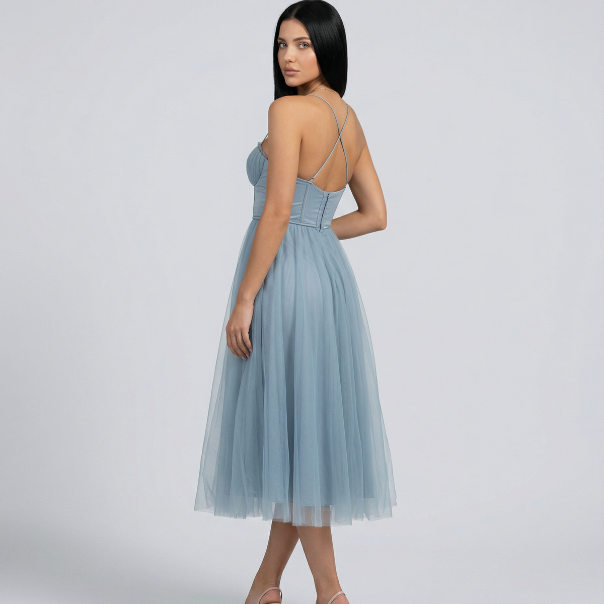 Lourdes | Tulle Midi Dress with Corset Bodice