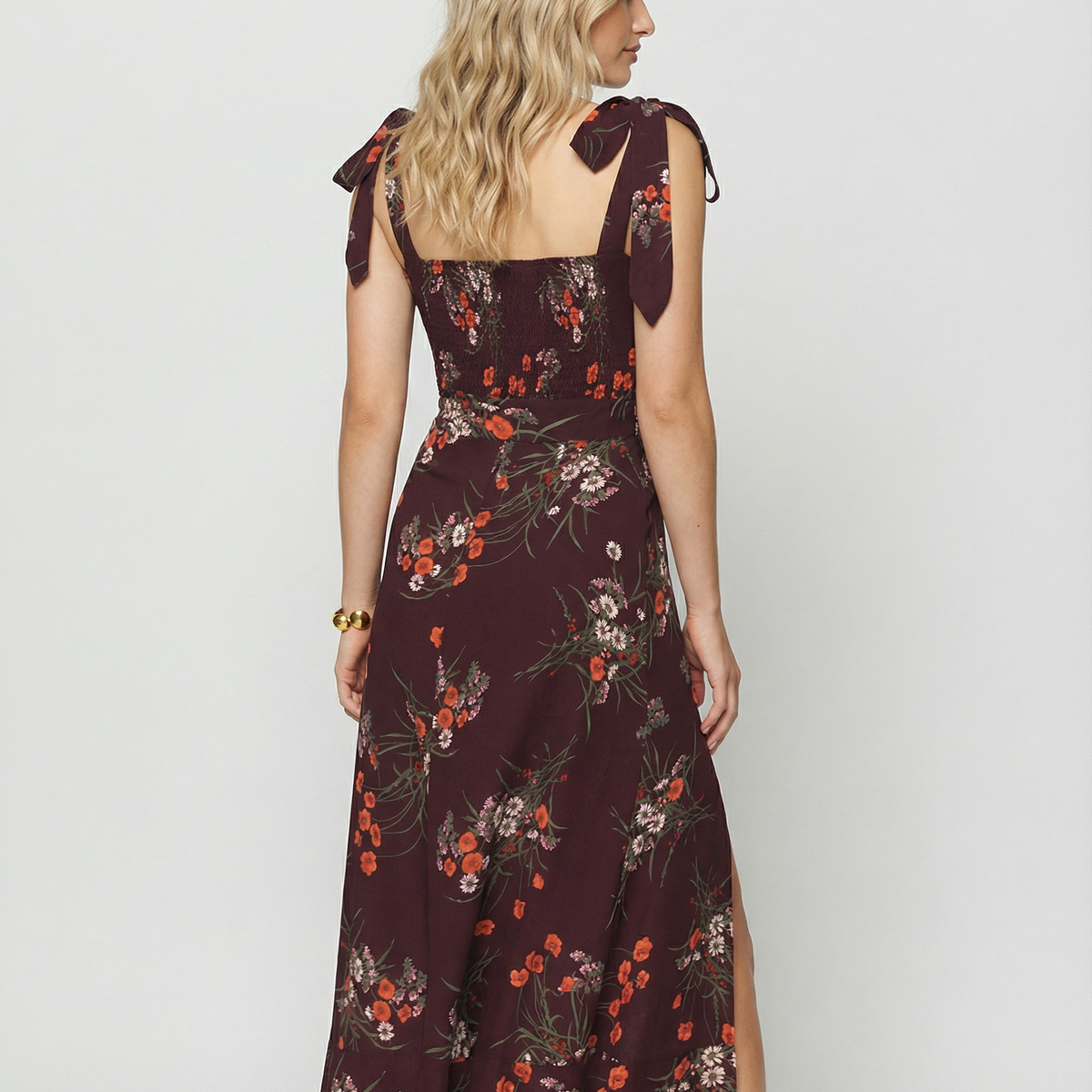 Pauline | Square Neck Midi Dress with Side Slit