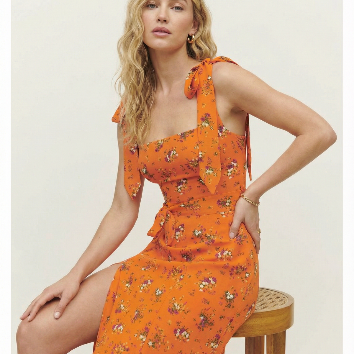 Pauline | Square Neck Midi Dress with Side Slit