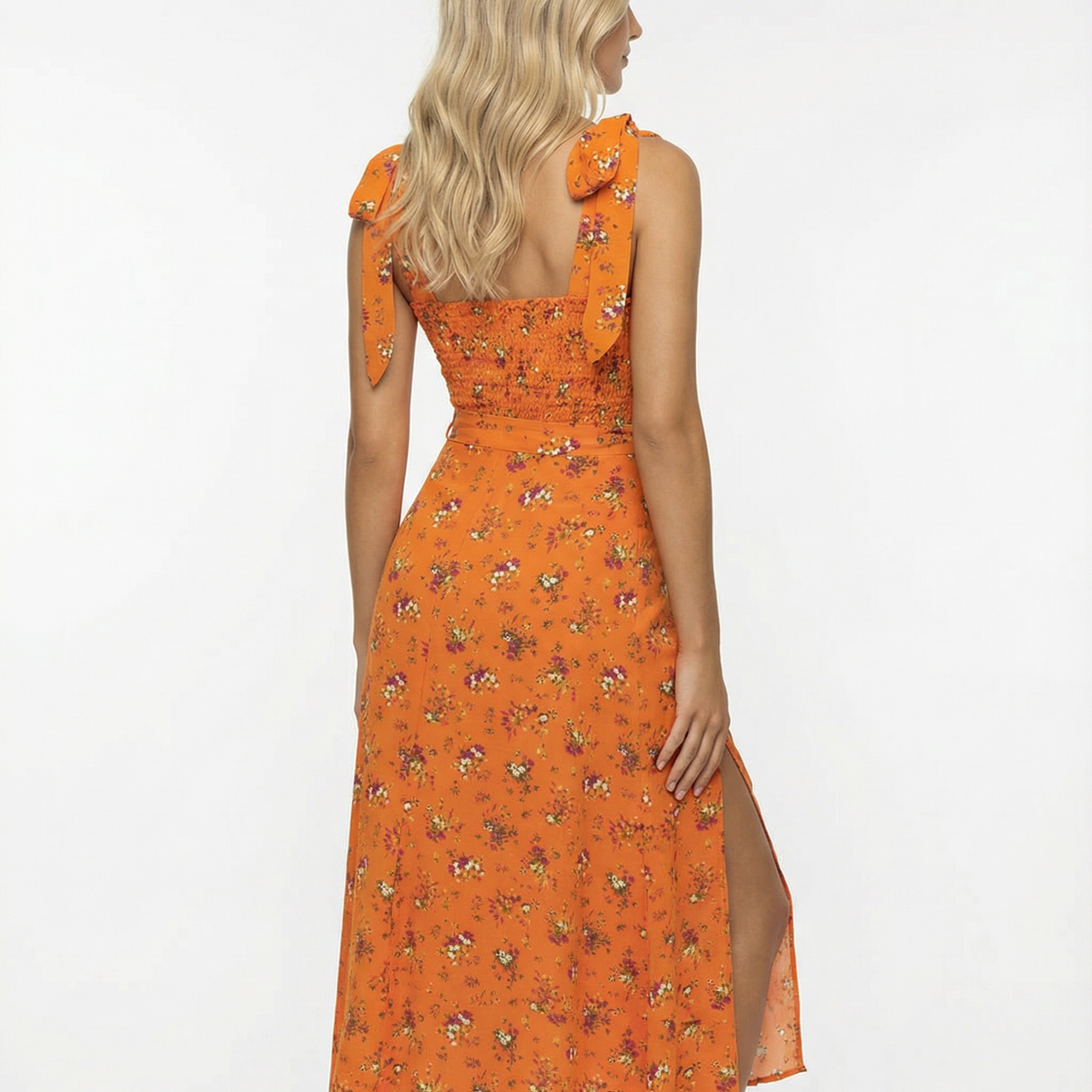 Pauline | Square Neck Midi Dress with Side Slit