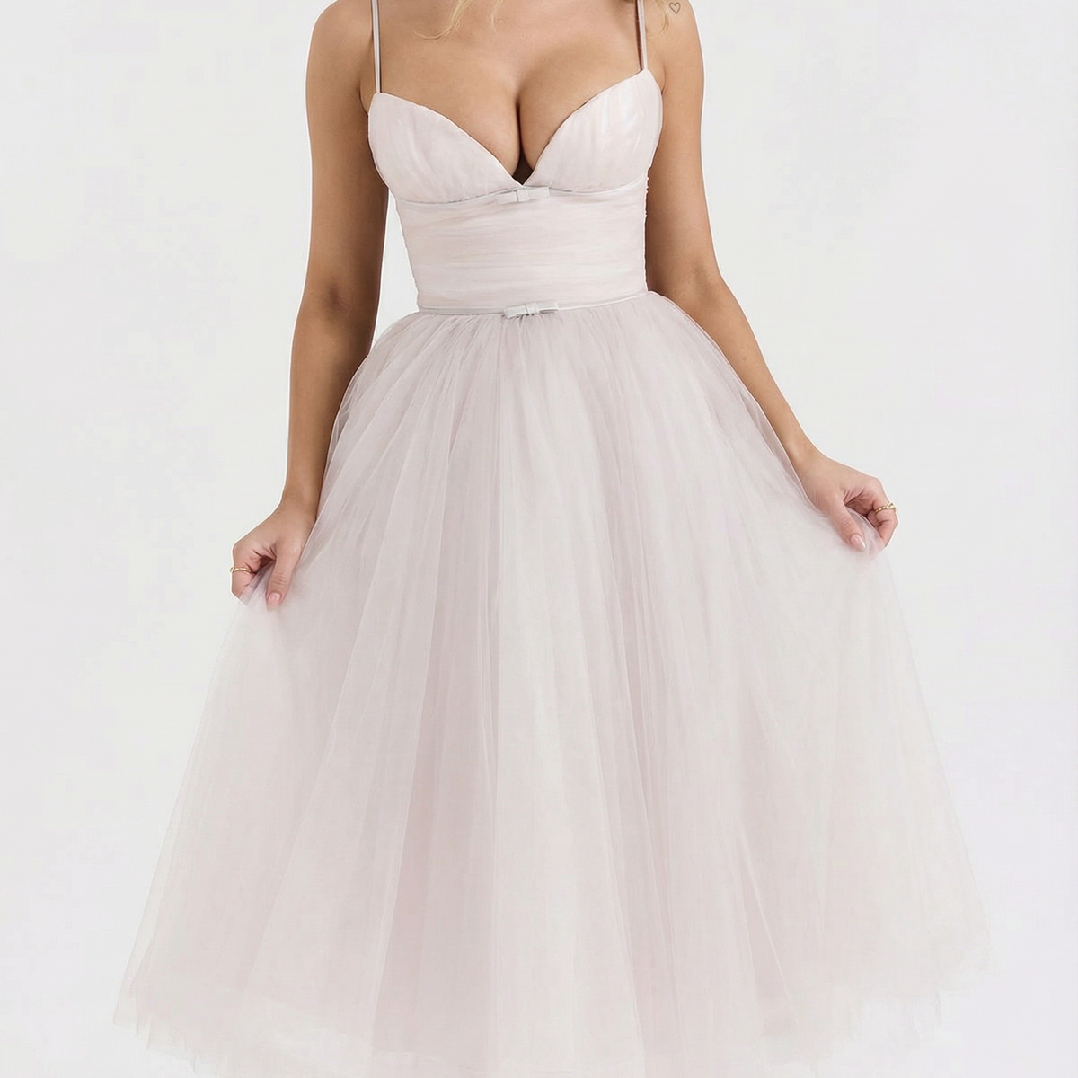 Karen | Tulle Midi Dress with Pleated Skirt