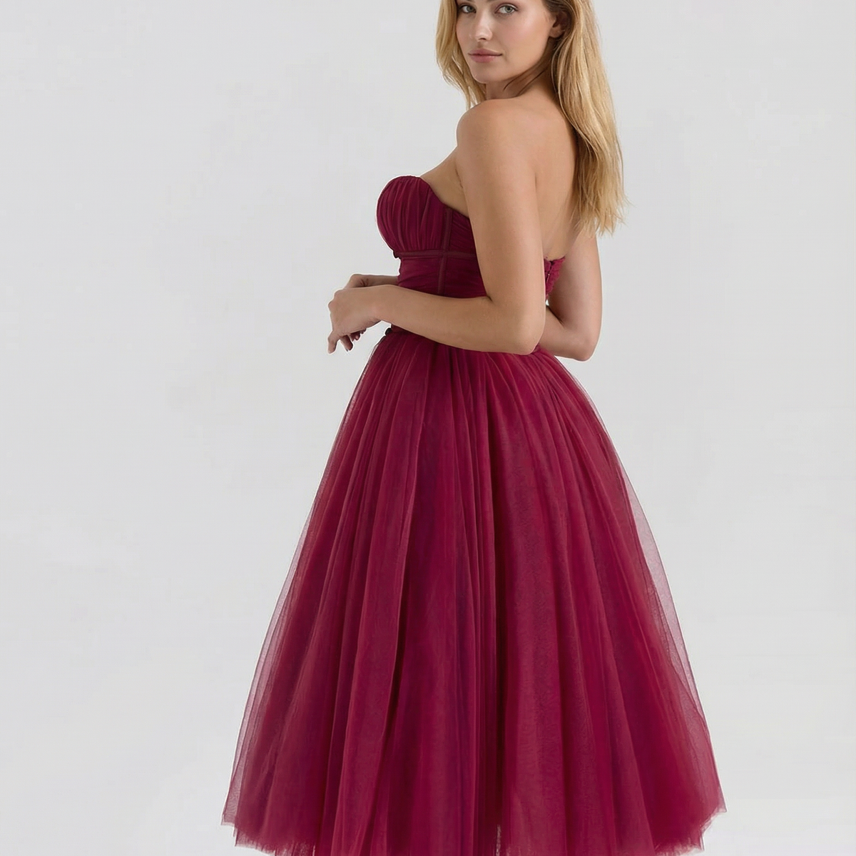 Karen | Tulle Midi Dress with Pleated Skirt
