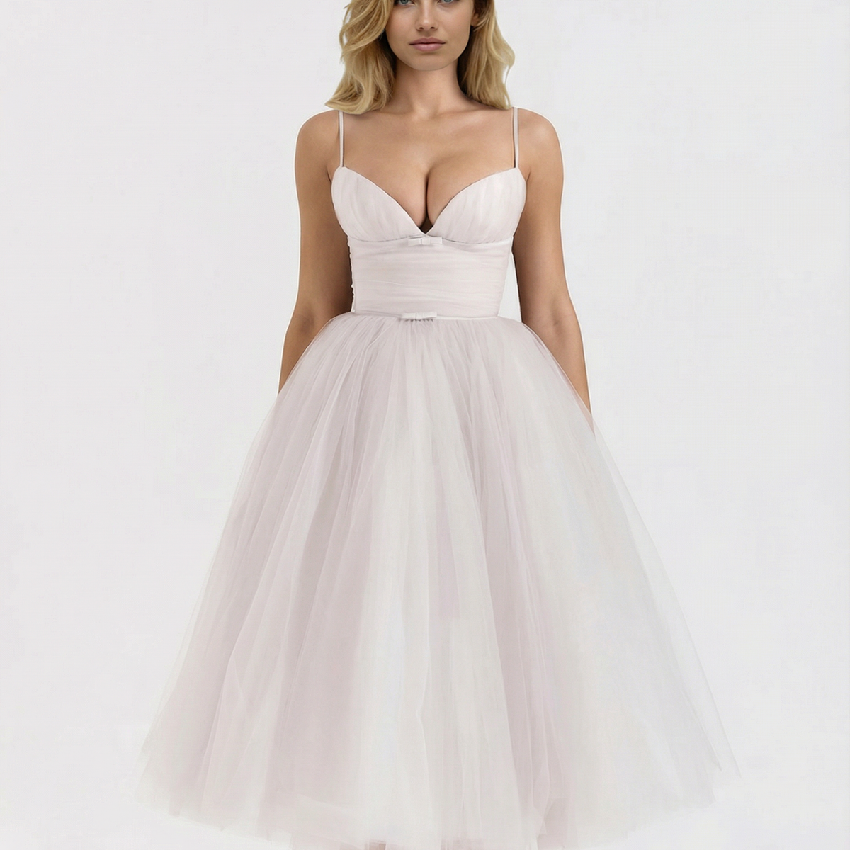 Karen | Tulle Midi Dress with Pleated Skirt