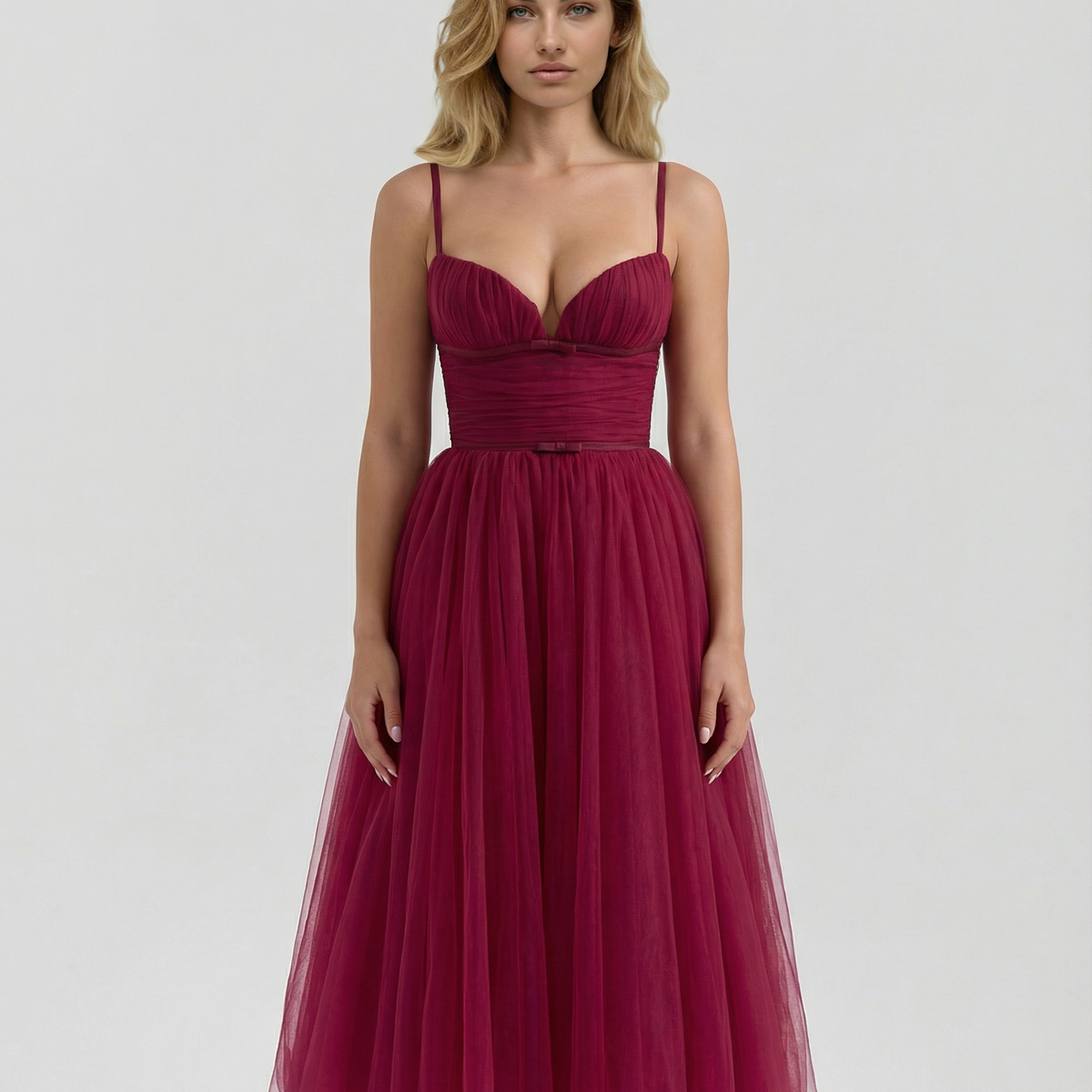 Karen | Tulle Midi Dress with Pleated Skirt
