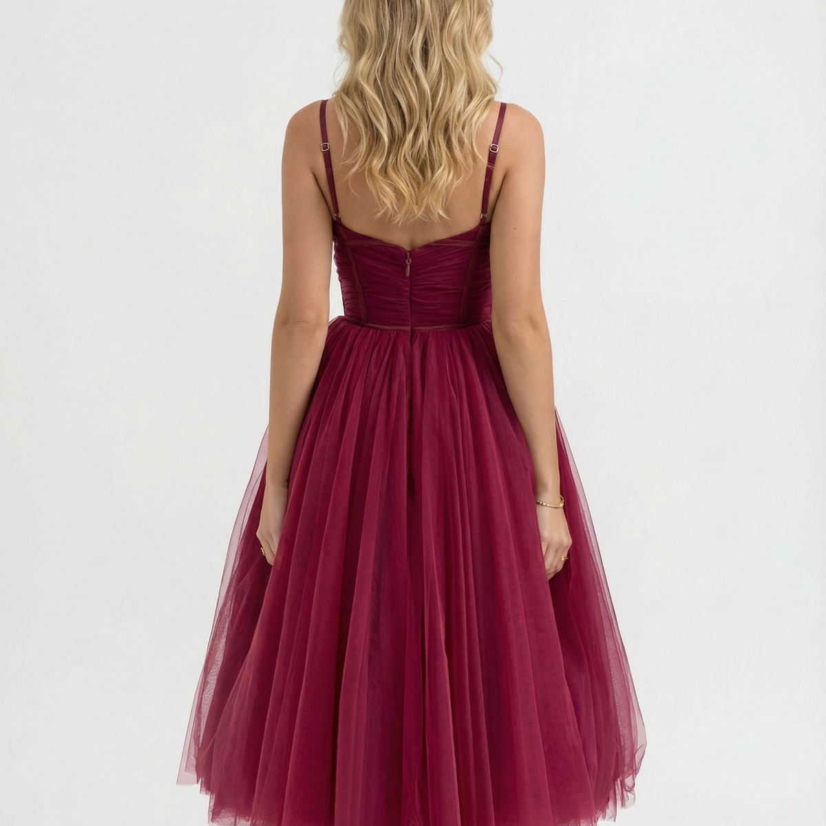 Karen | Tulle Midi Dress with Pleated Skirt