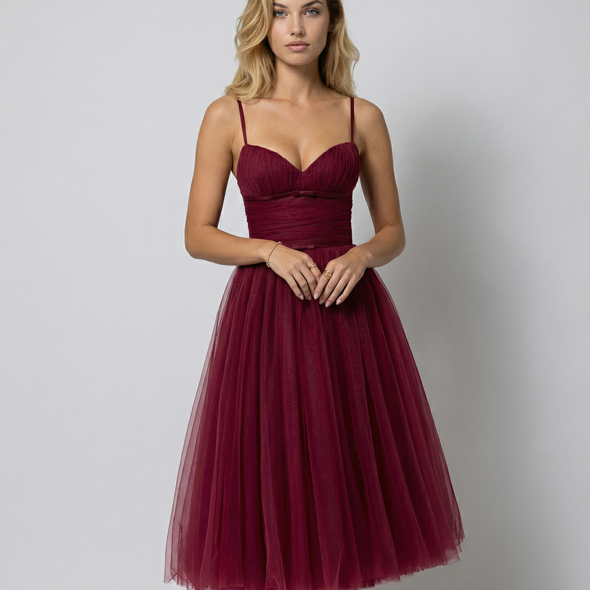 Karen | Tulle Midi Dress with Pleated Skirt