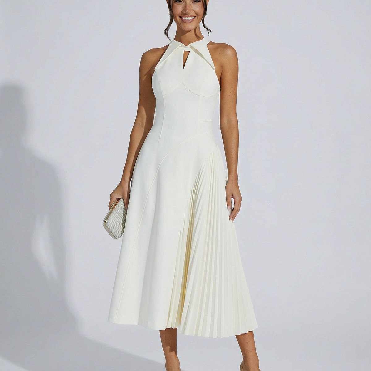 Quinn | Sleeveless Midi Dress with Pleated Panel