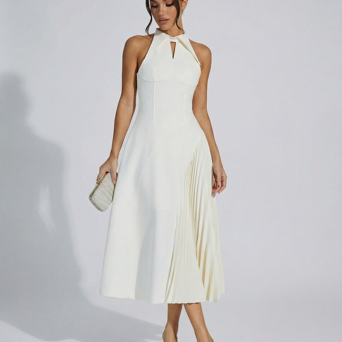 Quinn | Sleeveless Midi Dress with Pleated Panel