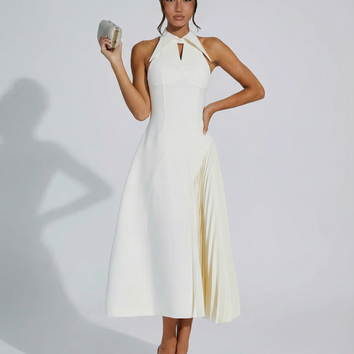 Quinn | Sleeveless Midi Dress with Pleated Panel