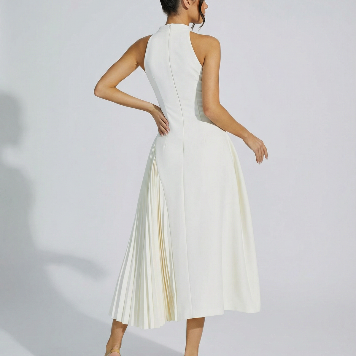 Quinn | Sleeveless Midi Dress with Pleated Panel
