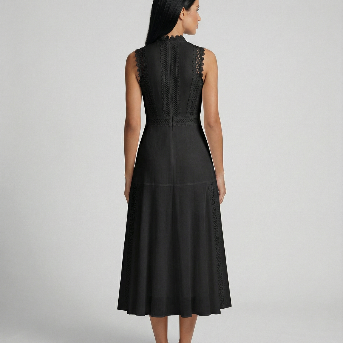 Alma | Sleeveless Midi Dress with Lace Panels