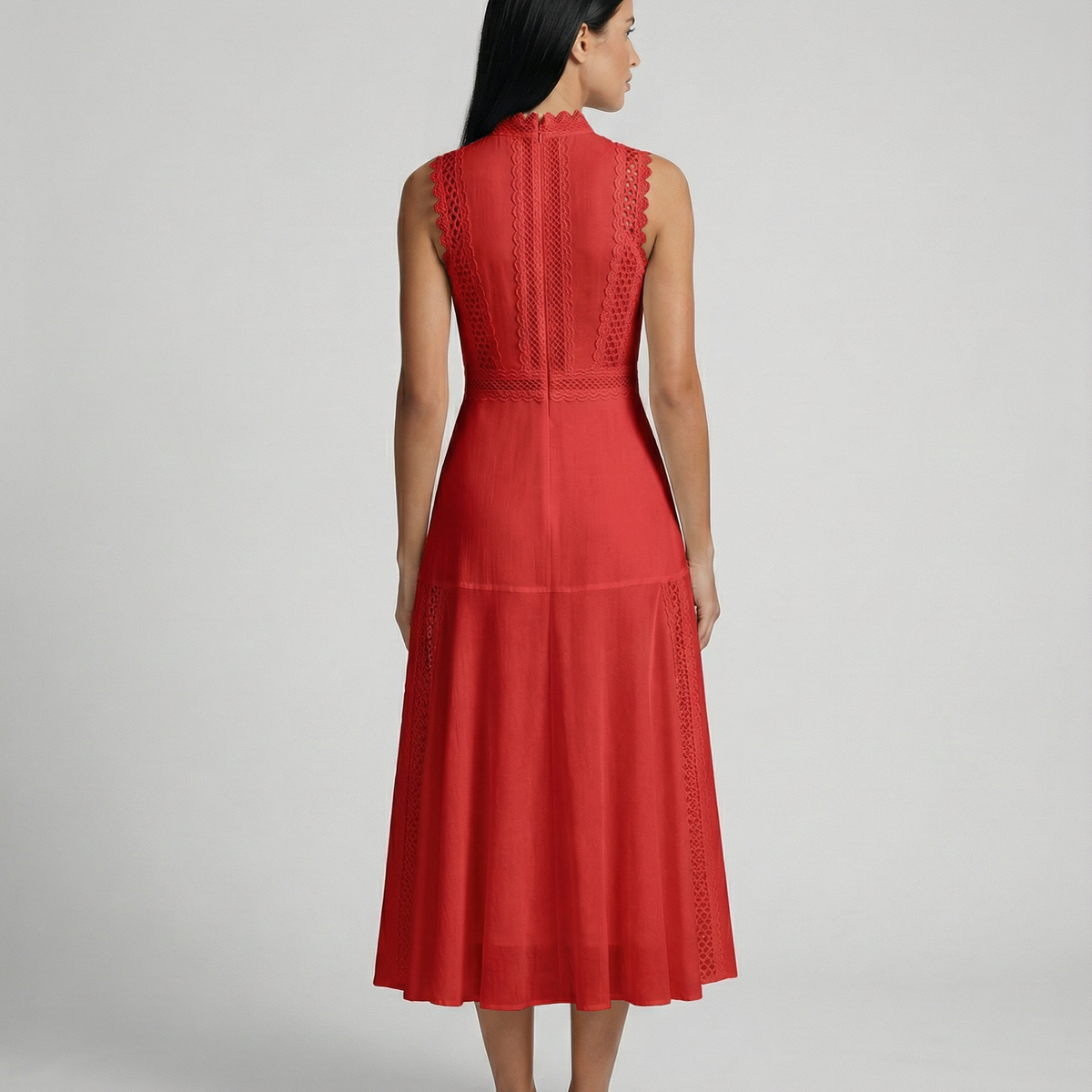 Alma | Sleeveless Midi Dress with Lace Panels