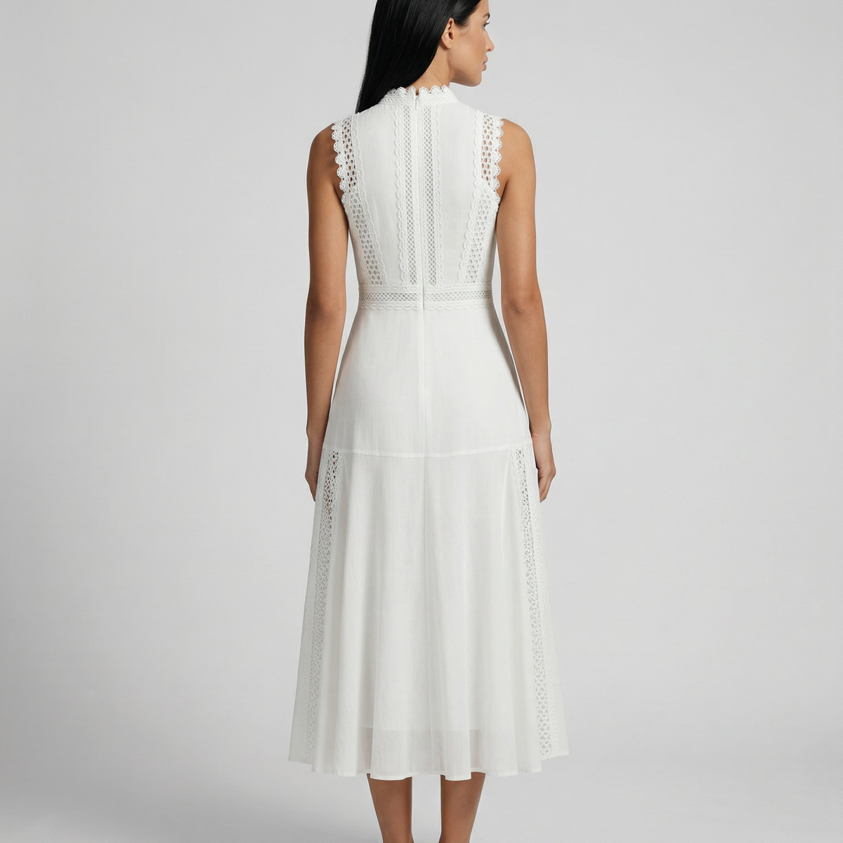 Alma | Sleeveless Midi Dress with Lace Panels