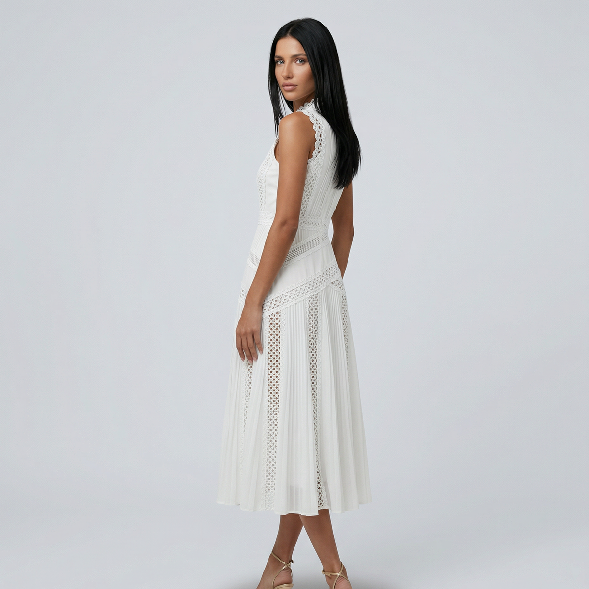 Alma | Sleeveless Midi Dress with Lace Panels