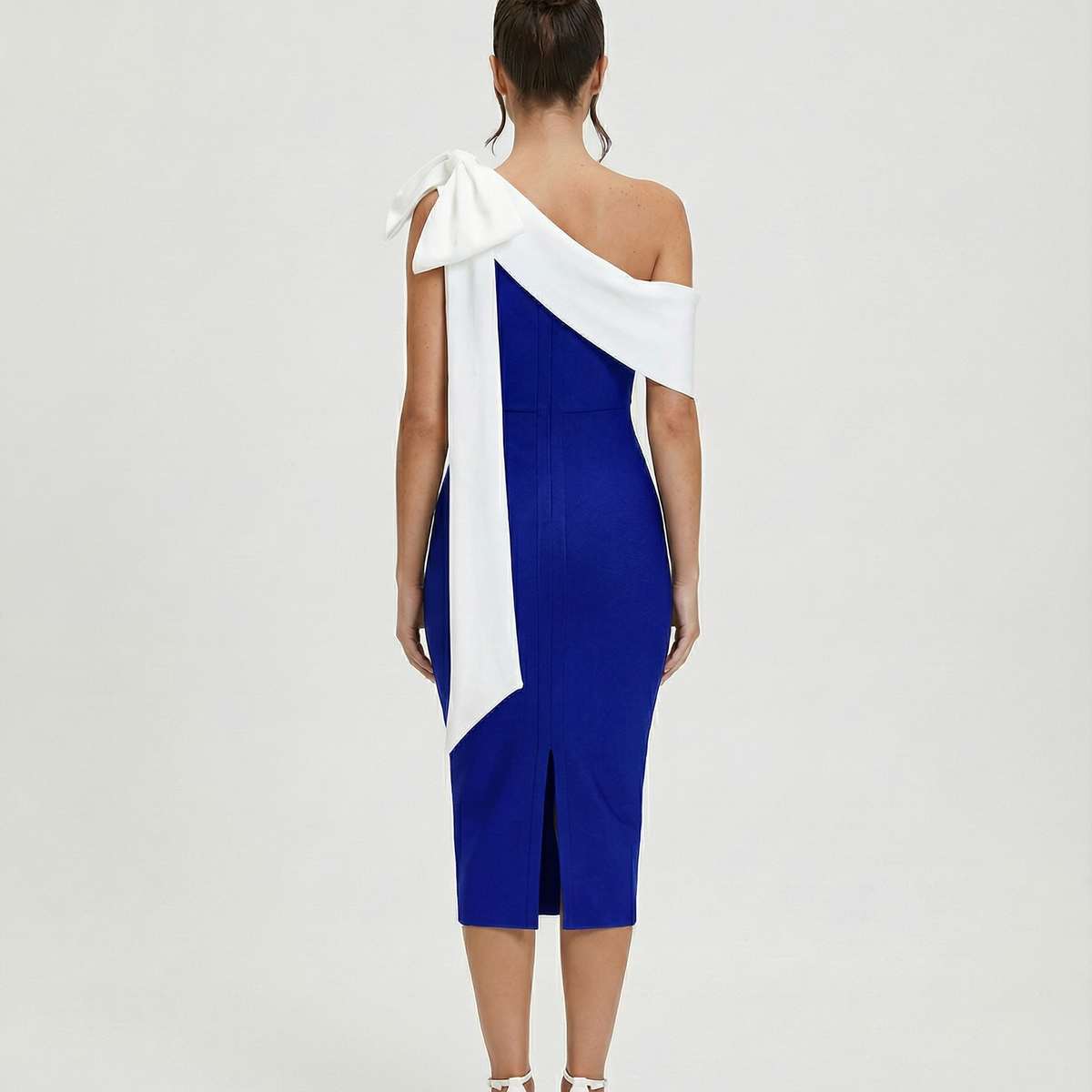 Elza | One Shoulder Midi Bandage Dress with Bow Detail