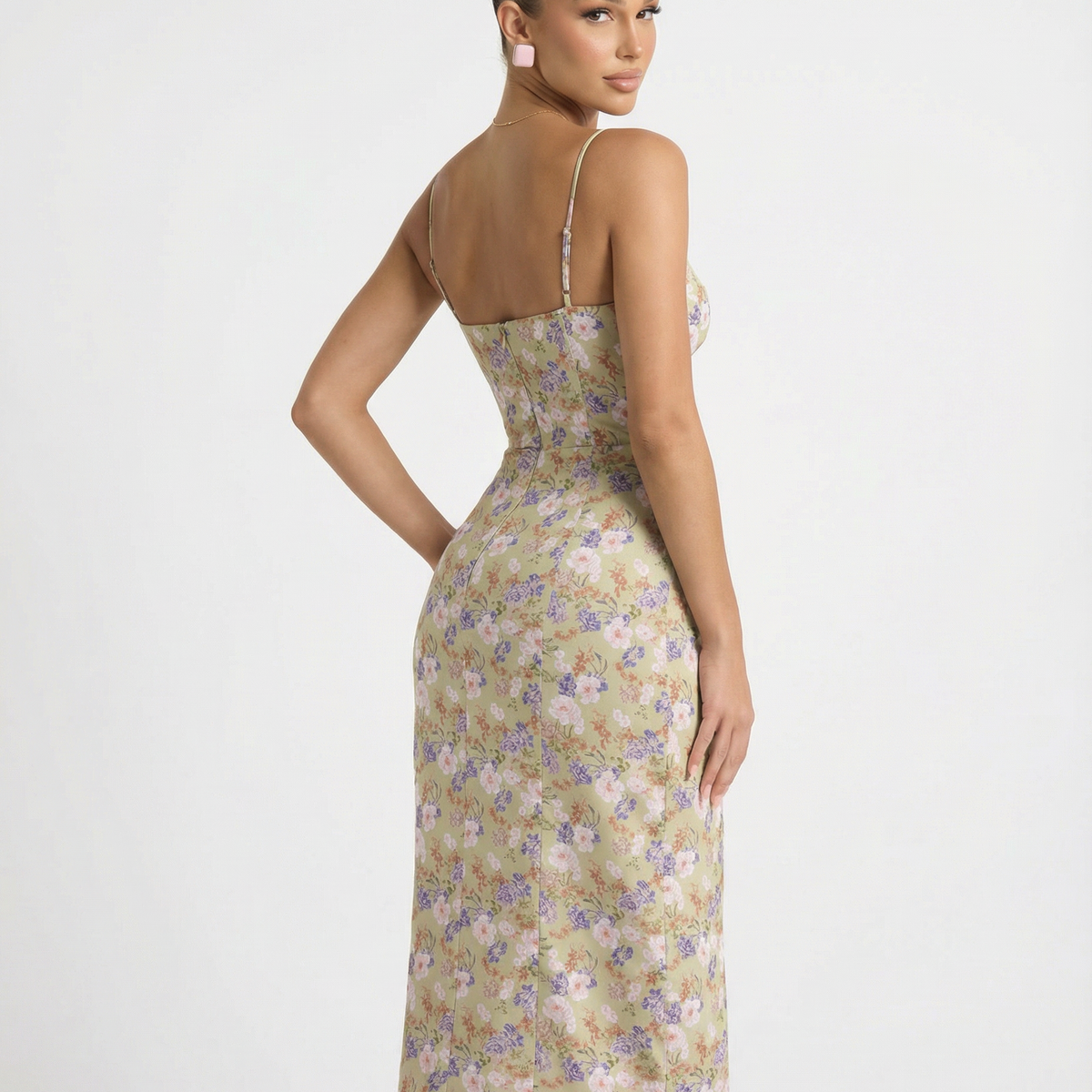 Lydia | Floral Midi Sundress with Lace Sweetheart Neckline