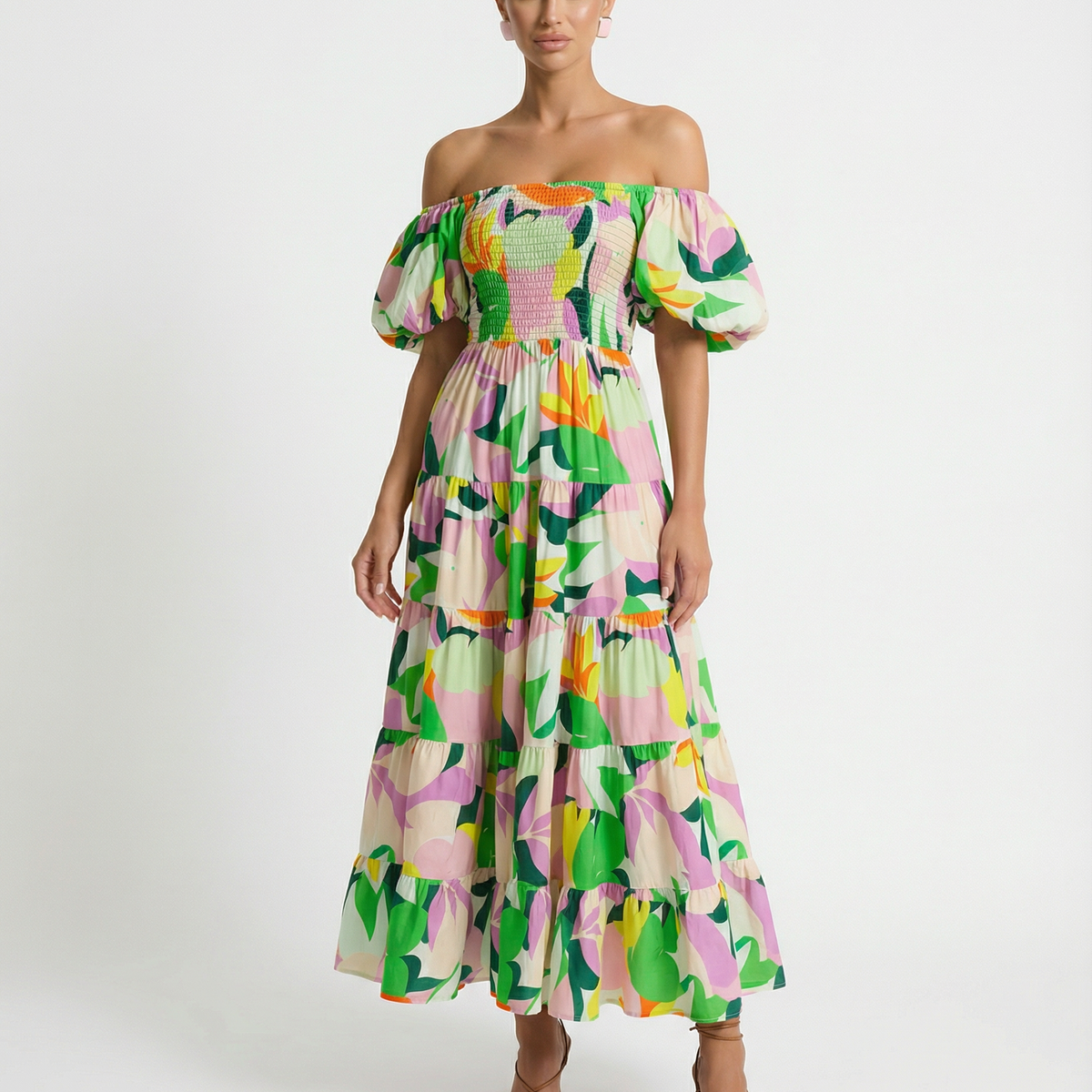 Tonya | Off-Shoulder Midi Dress with Tiered Skirt