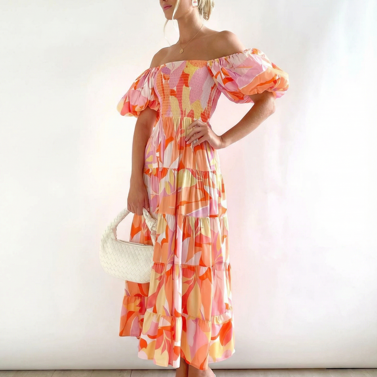 Tonya | Off-Shoulder Midi Dress with Tiered Skirt