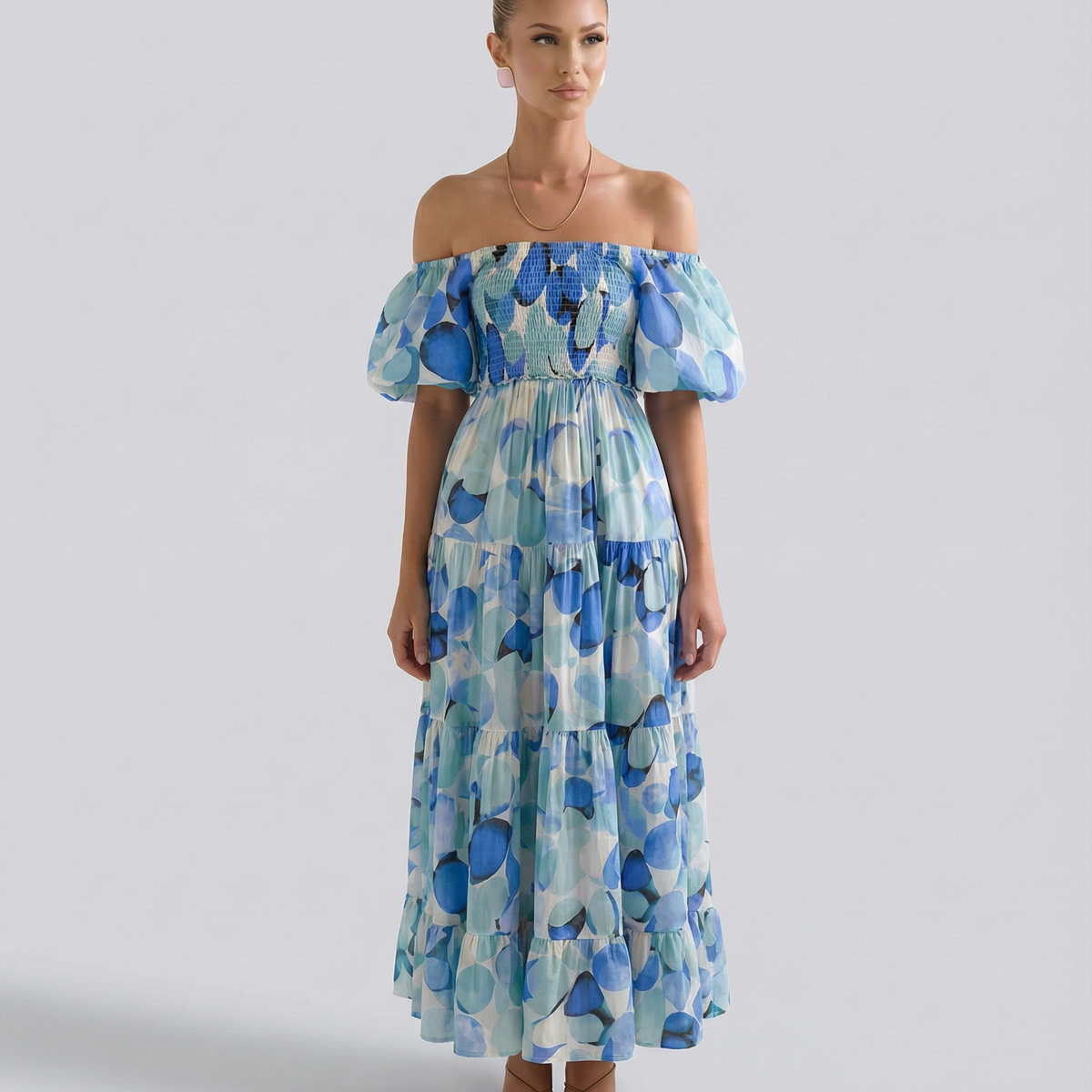Tonya | Off-Shoulder Midi Dress with Tiered Skirt