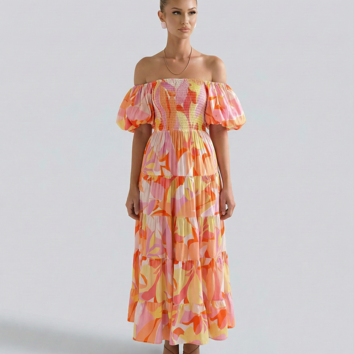 Tonya | Off-Shoulder Midi Dress with Tiered Skirt