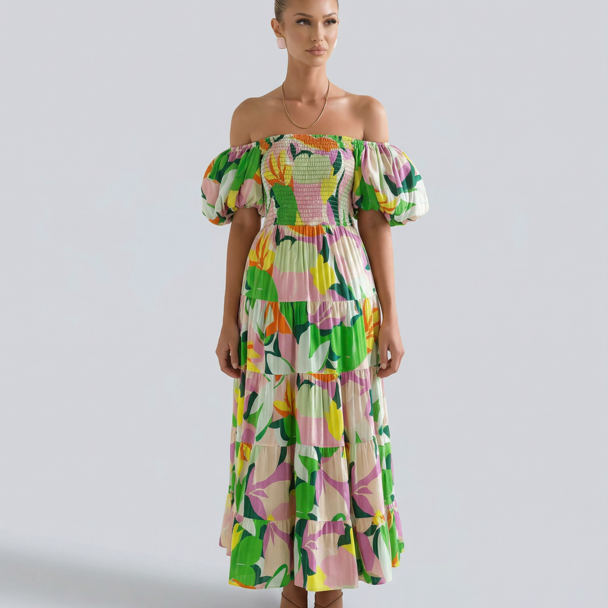 Tonya | Off-Shoulder Midi Dress with Tiered Skirt