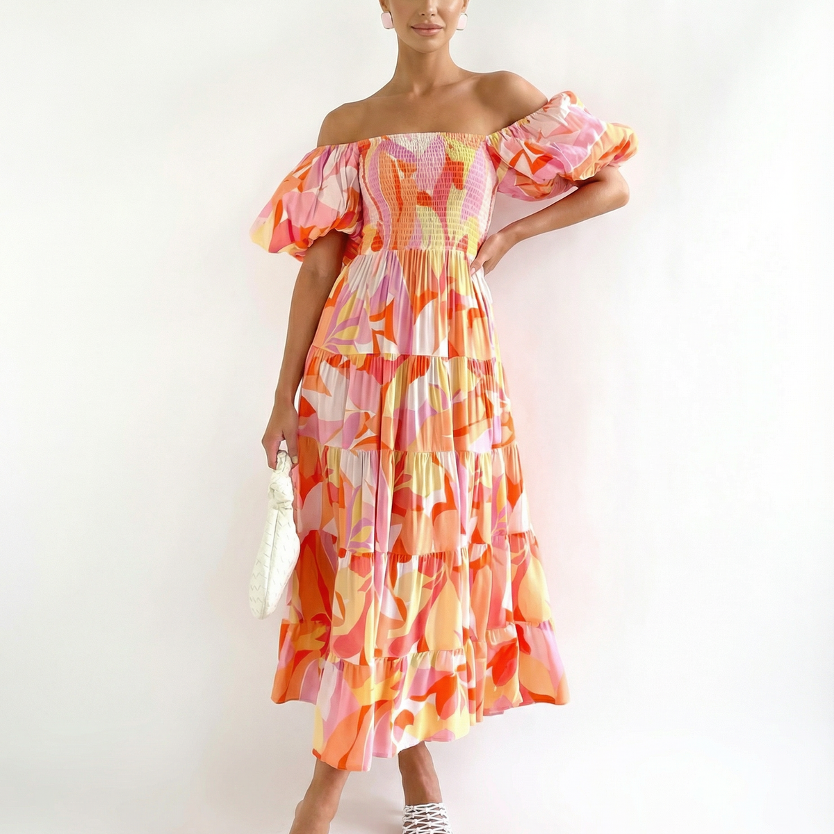 Tonya | Off-Shoulder Midi Dress with Tiered Skirt