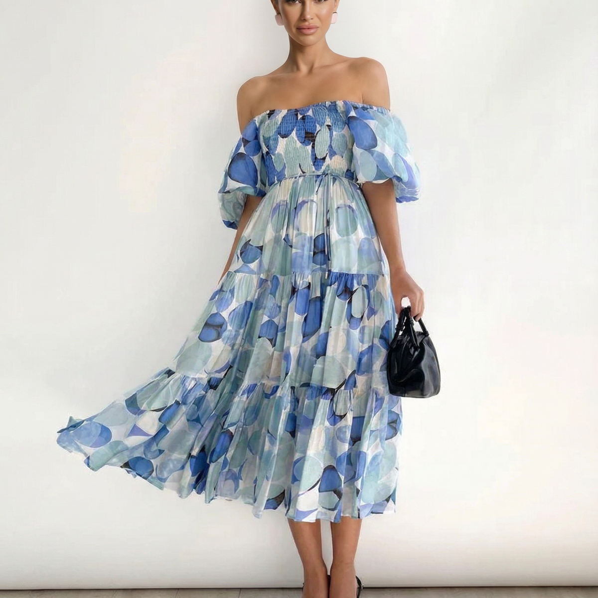 Tonya | Off-Shoulder Midi Dress with Tiered Skirt