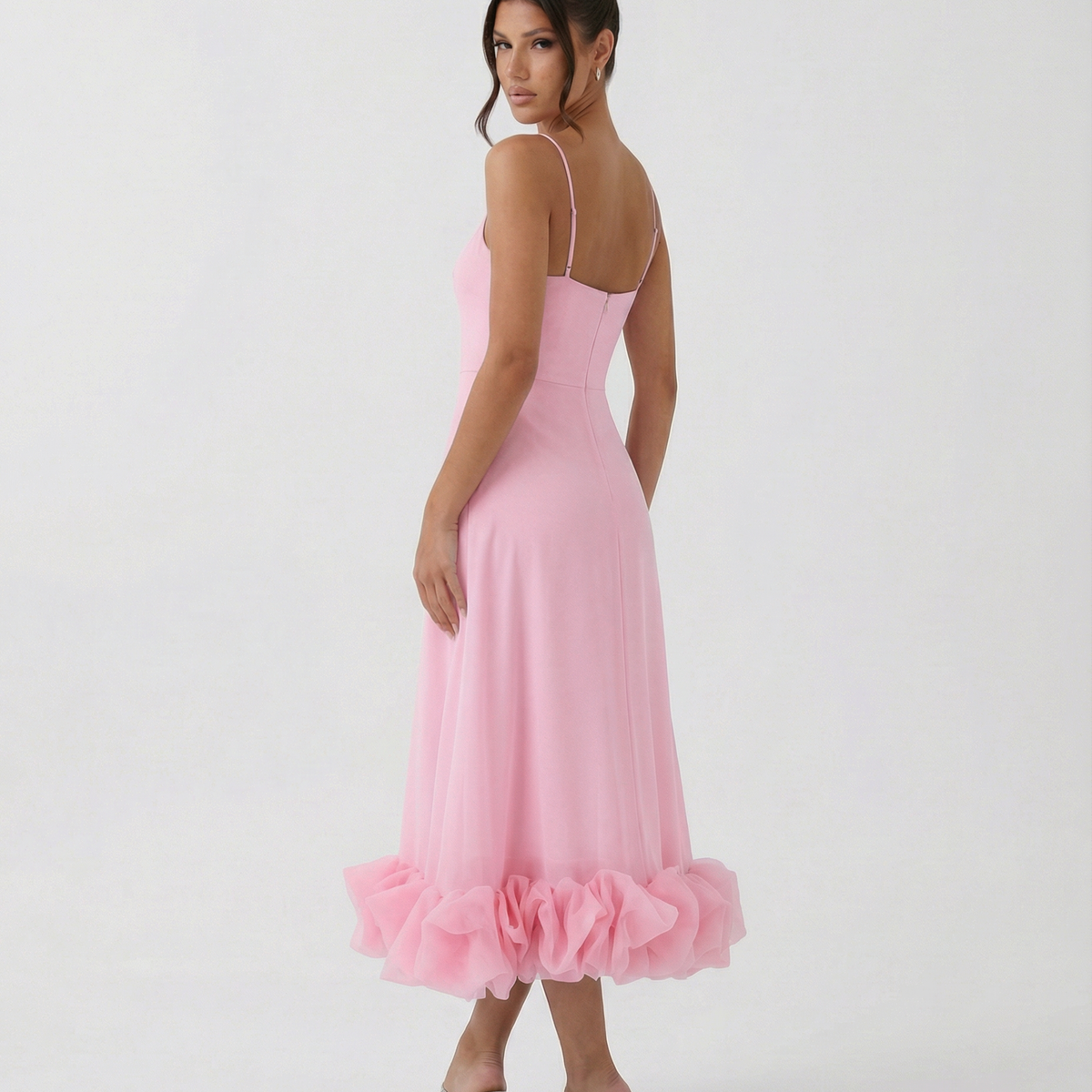 Reagan | Flounce Bustier Midi Dress with Corset Bodice