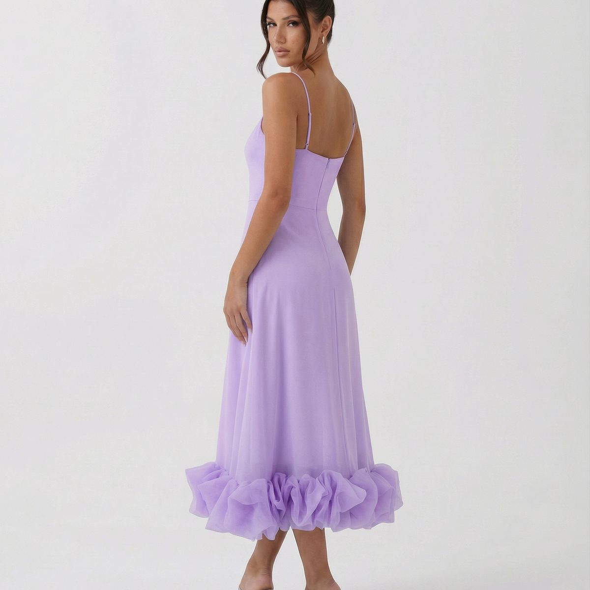 Reagan | Flounce Bustier Midi Dress with Corset Bodice