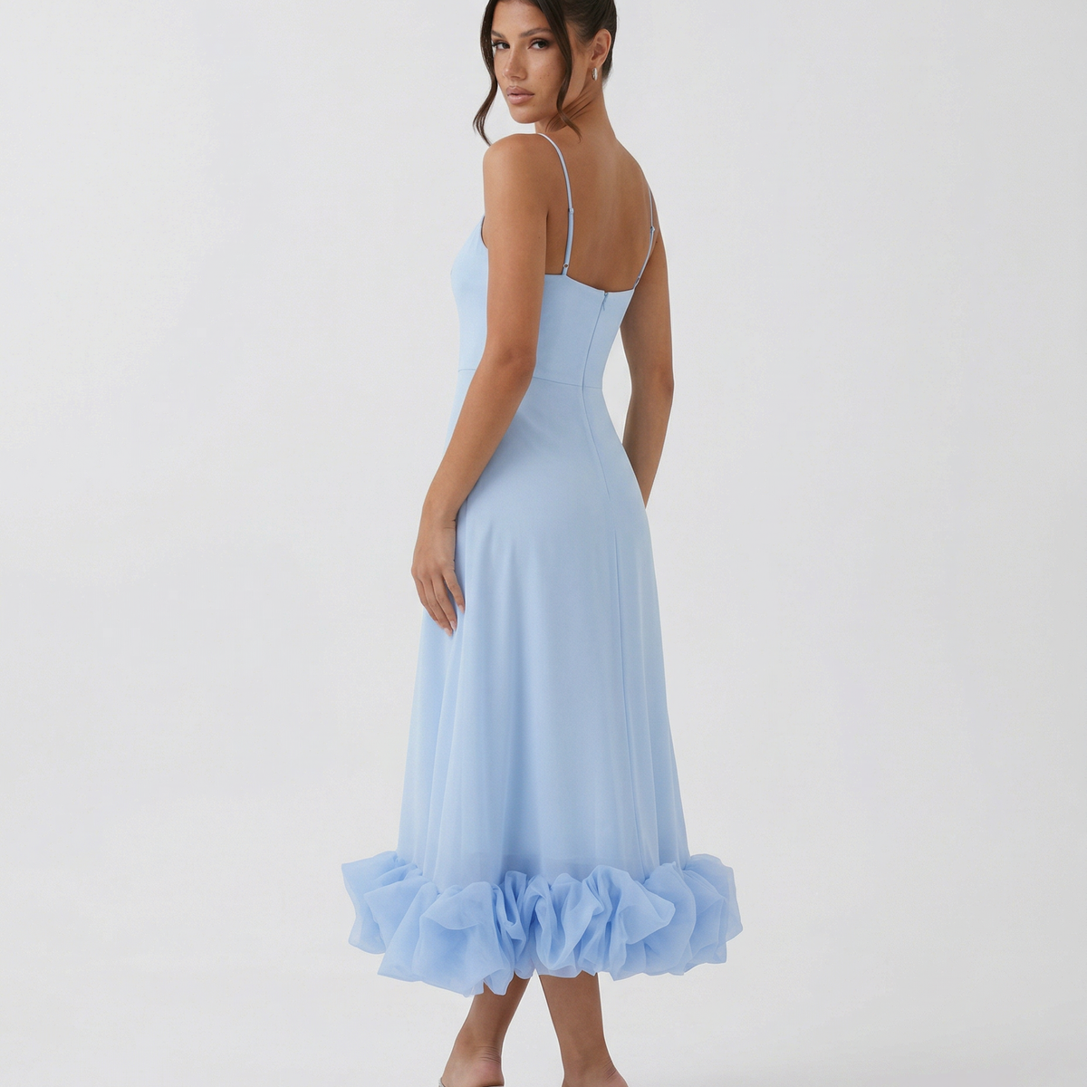 Reagan | Flounce Bustier Midi Dress with Corset Bodice