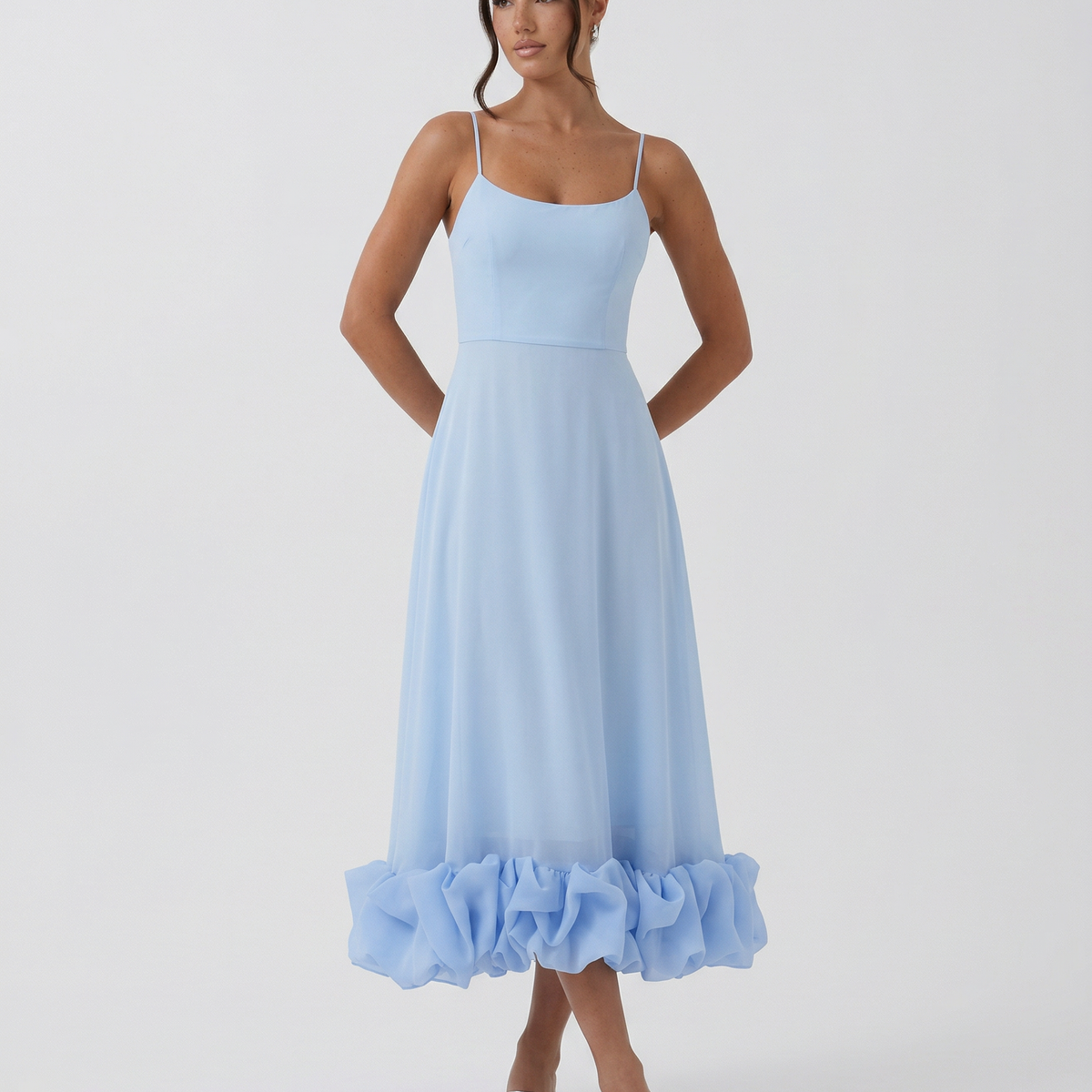 Reagan | Flounce Bustier Midi Dress with Corset Bodice
