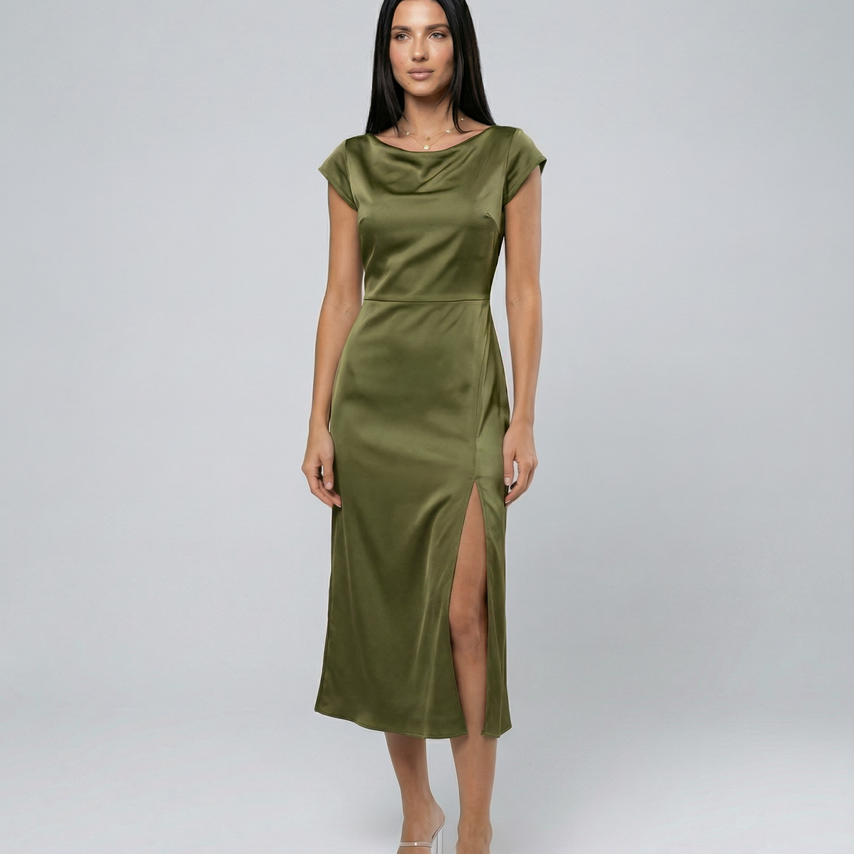 Jaime | Satin Midi Dress with Open Back Twist