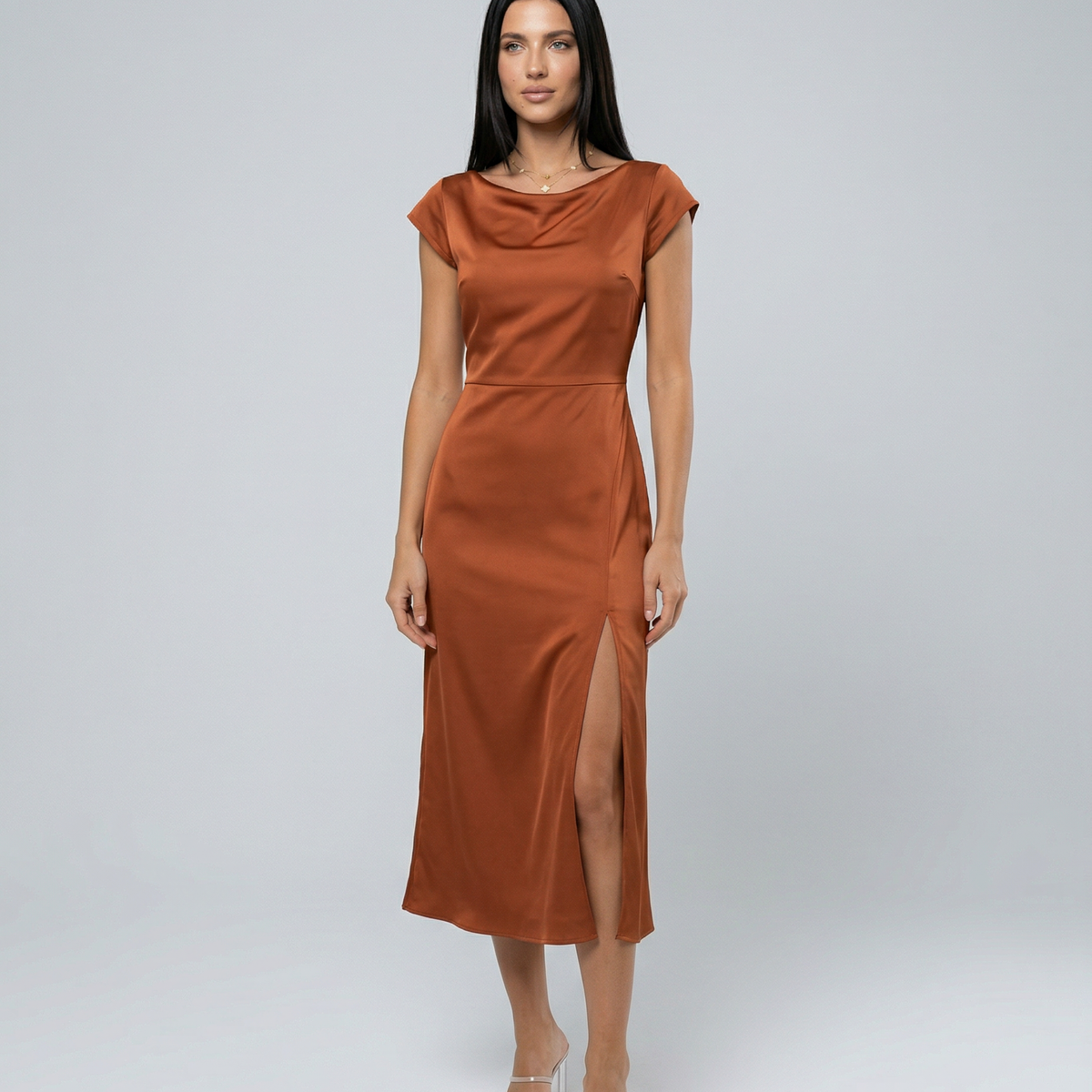 Jaime | Satin Midi Dress with Open Back Twist